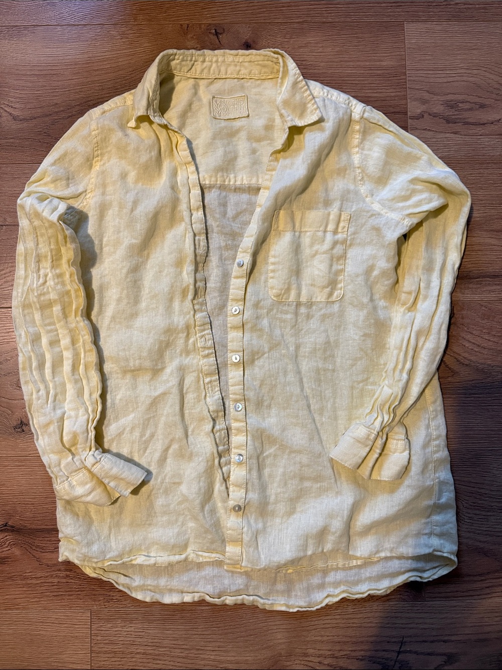 Sigrid Olsen Pale Yellow 100% Linen Button-Front Shirt